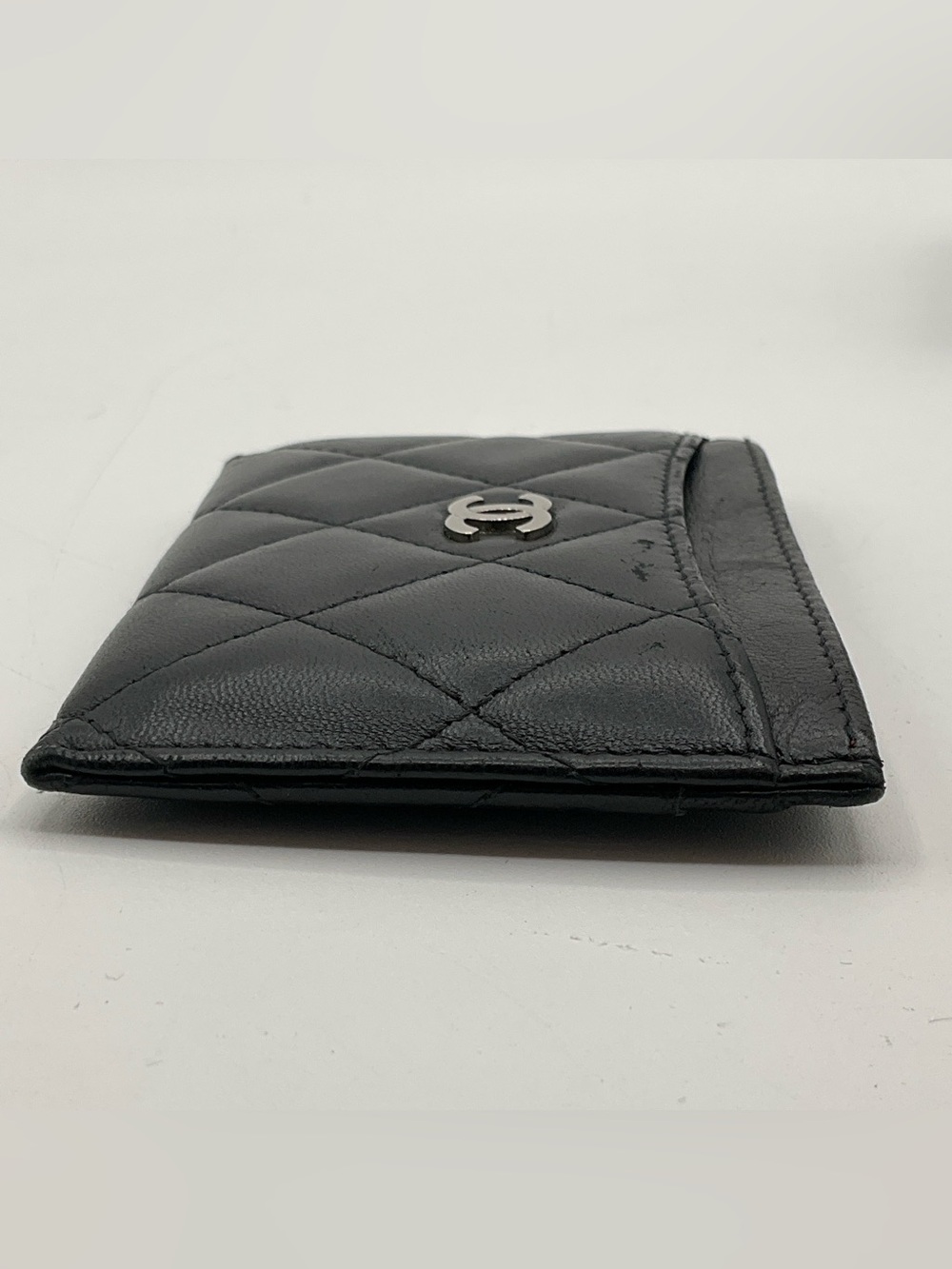 Chanel Quilted Card Holder Wallet Lambskin Leather Black Silver - Picture 6 of 16